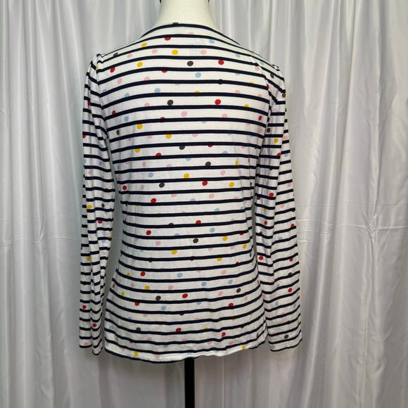 Boden Striped Dot Long Sleeve Top US 4 UK 8 Navy Multicolor Polka Dot Cotton Tee - Picture 3 of 9
